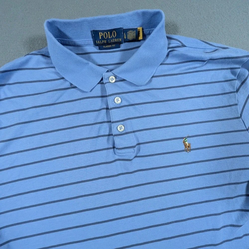 Polo Ralph Lauren Polo Shirt Mens Size Large Striped Classic Fit Flesh Pony